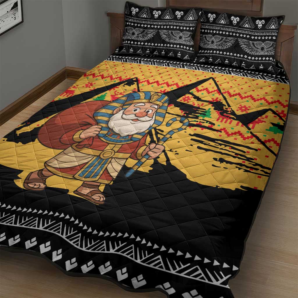 Egypt Christmas Quilt Bed Set with Pharaoh Santa Pyramids Eye of Horus and Ancient Egyptian - Wonder Print Shop