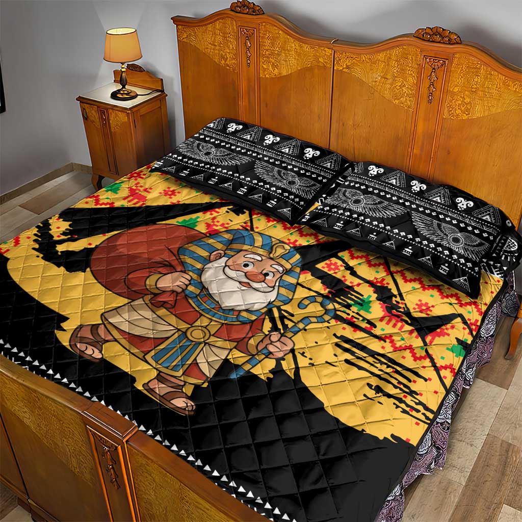 Egypt Christmas Quilt Bed Set with Pharaoh Santa Pyramids Eye of Horus and Ancient Egyptian - Wonder Print Shop