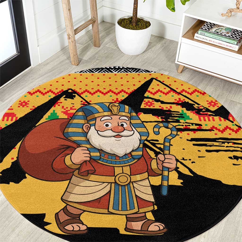 Egypt Christmas Round Carpet with Pharaoh Santa Pyramids Eye of Horus and Ancient Egyptian - Wonder Print Shop