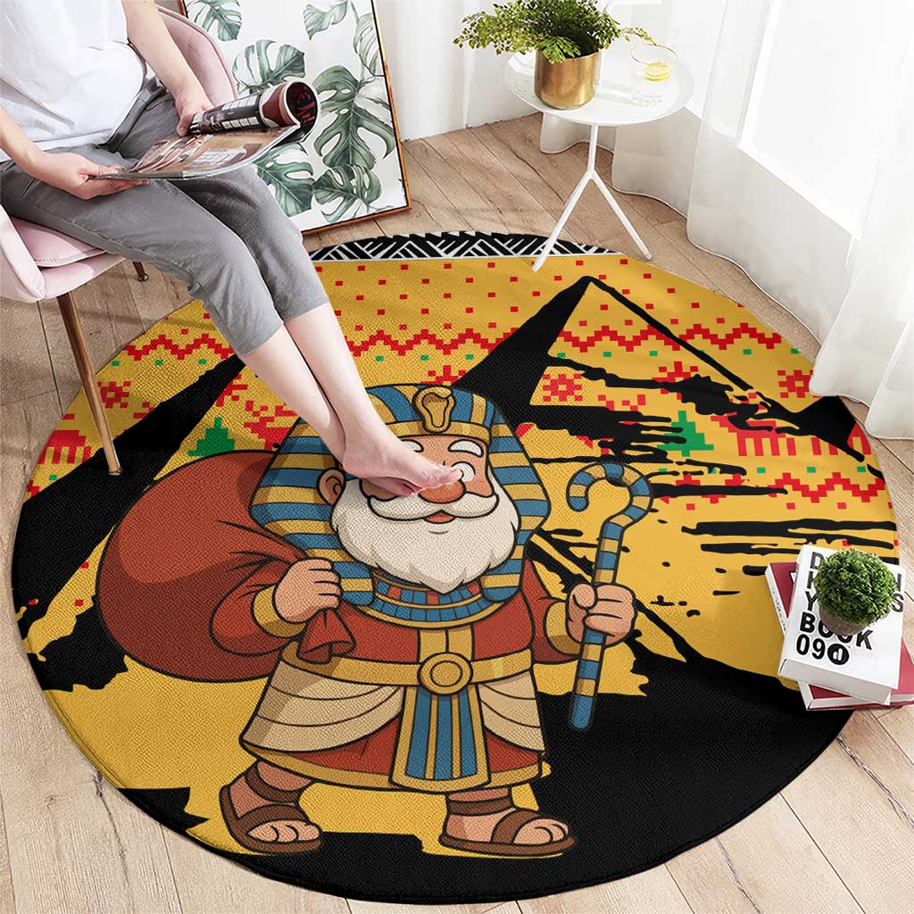 Egypt Christmas Round Carpet with Pharaoh Santa Pyramids Eye of Horus and Ancient Egyptian - Wonder Print Shop