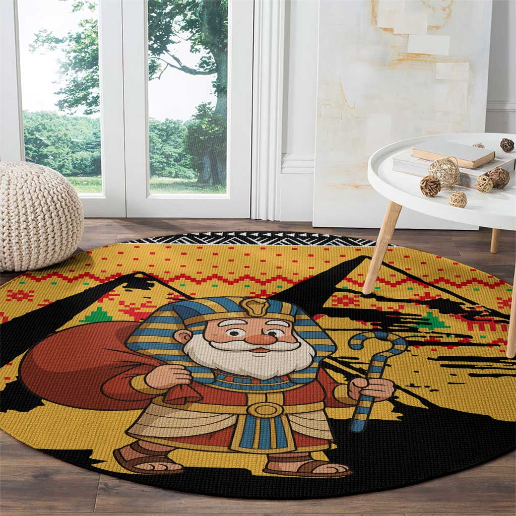 Egypt Christmas Round Carpet with Pharaoh Santa Pyramids Eye of Horus and Ancient Egyptian - Wonder Print Shop