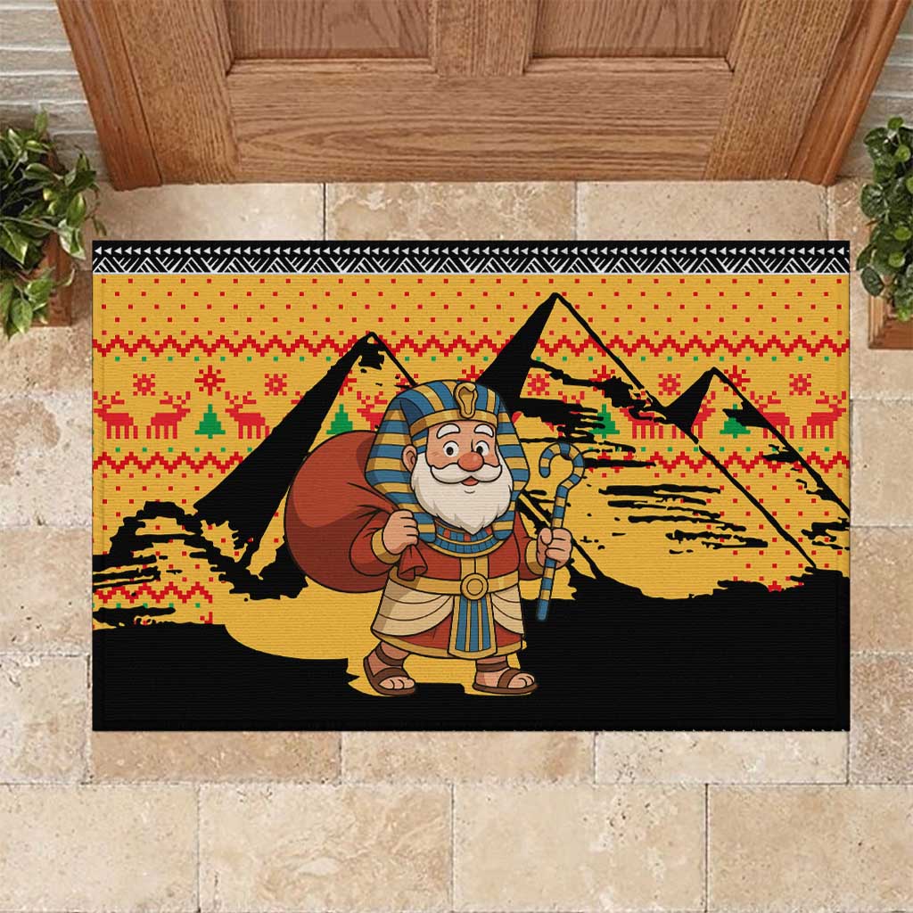 Egypt Christmas Rubber Doormat with Pharaoh Santa Pyramids Eye of Horus and Ancient Egyptian - Wonder Print Shop