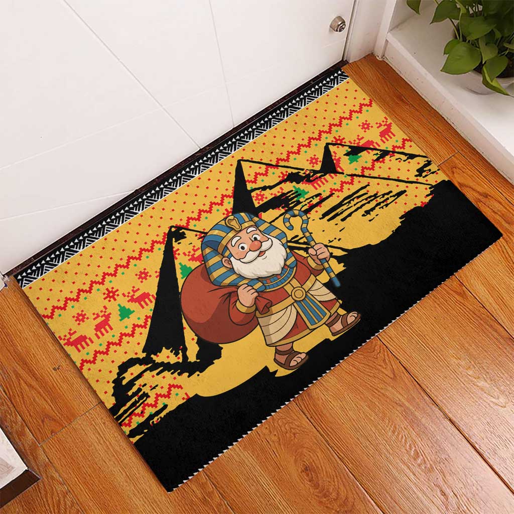 Egypt Christmas Rubber Doormat with Pharaoh Santa Pyramids Eye of Horus and Ancient Egyptian - Wonder Print Shop
