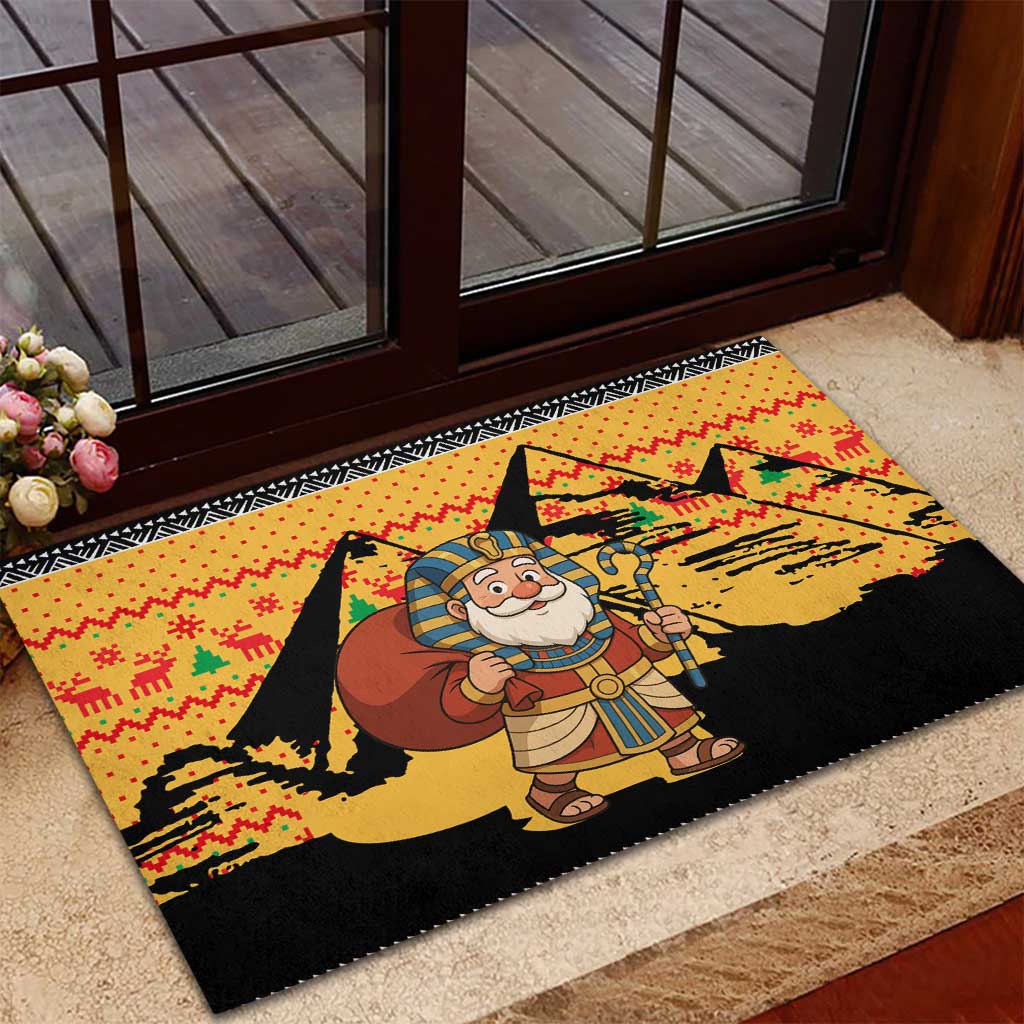 Egypt Christmas Rubber Doormat with Pharaoh Santa Pyramids Eye of Horus and Ancient Egyptian - Wonder Print Shop