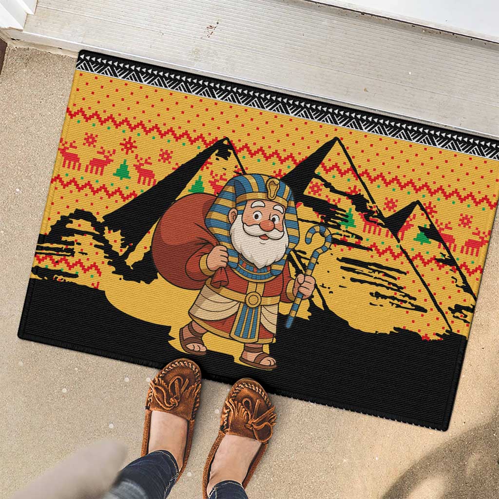 Egypt Christmas Rubber Doormat with Pharaoh Santa Pyramids Eye of Horus and Ancient Egyptian - Wonder Print Shop