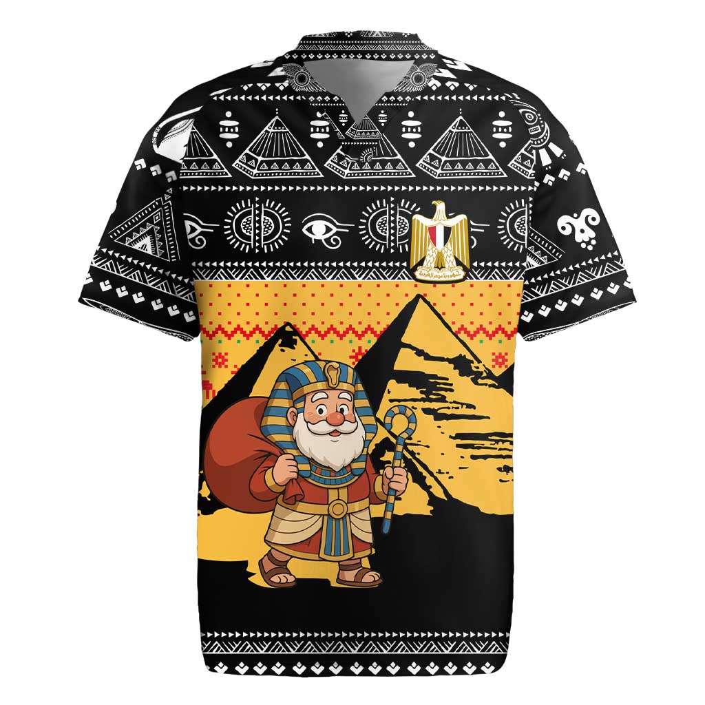 Egypt Christmas Rugby Jersey with Pharaoh Santa Pyramids Eye of Horus and Ancient Egyptian - Wonder Print Shop