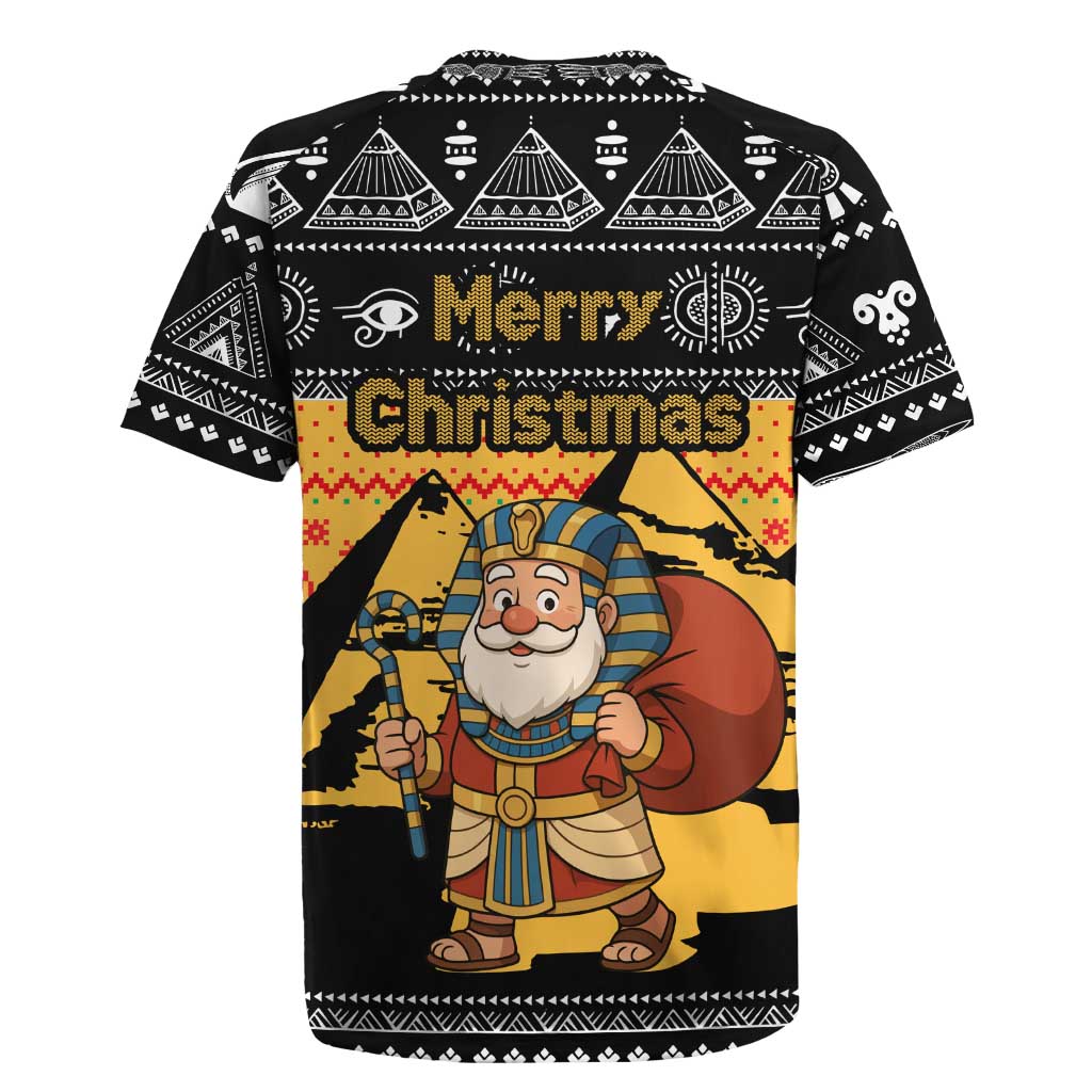 Egypt Christmas Rugby Jersey with Pharaoh Santa Pyramids Eye of Horus and Ancient Egyptian - Wonder Print Shop