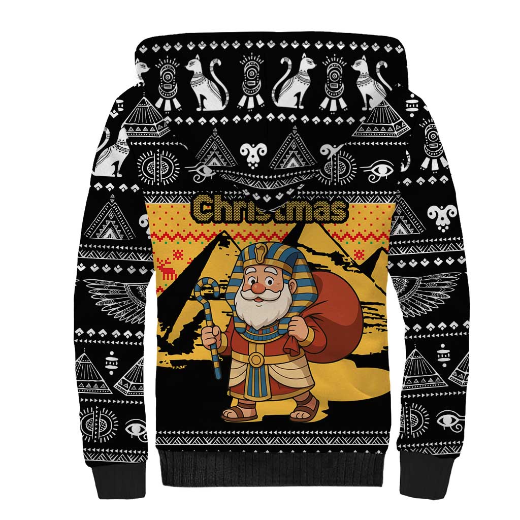 Egypt Christmas Sherpa Hoodie with Pharaoh Santa Pyramids Eye of Horus and Ancient Egyptian - Wonder Print Shop