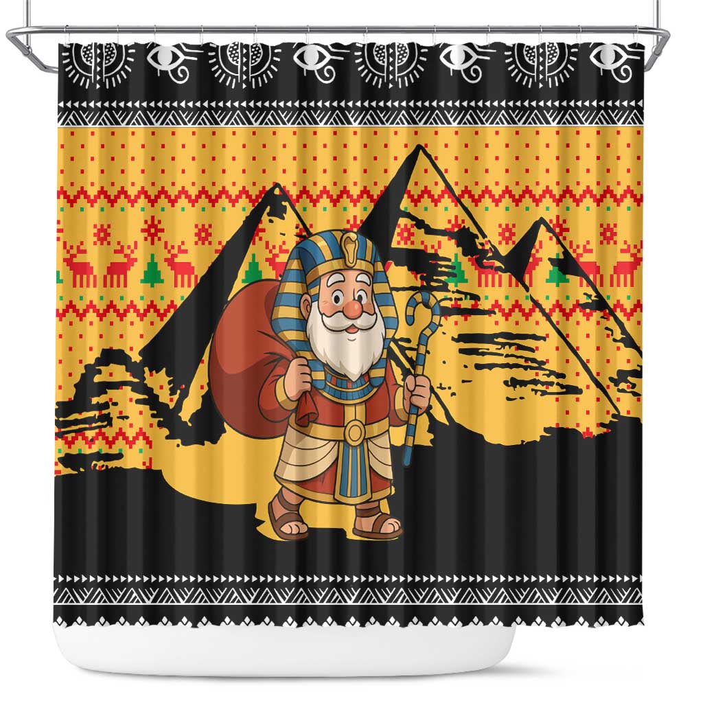 Egypt Christmas Shower Curtain with Pharaoh Santa Pyramids Eye of Horus and Ancient Egyptian - Wonder Print Shop