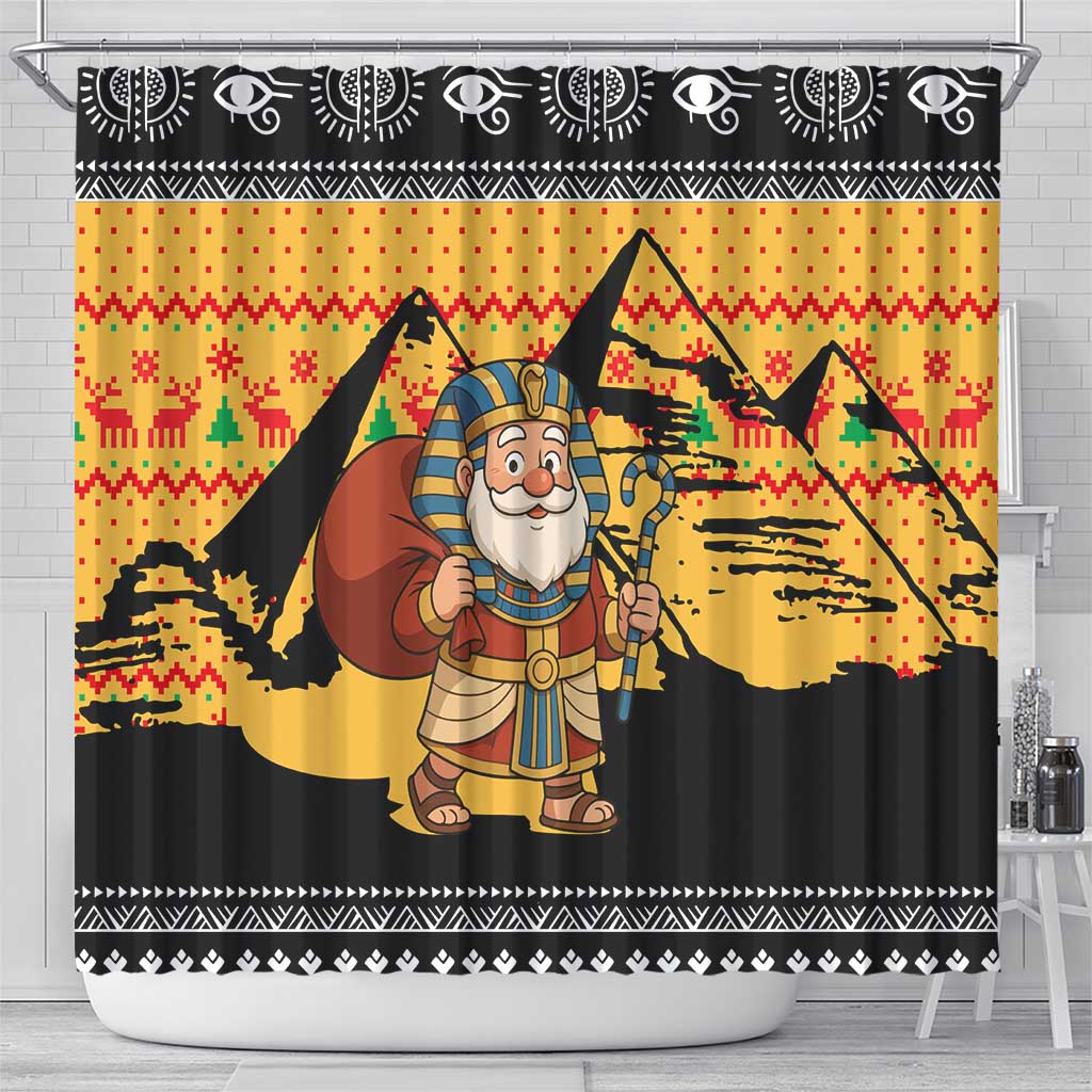 Egypt Christmas Shower Curtain with Pharaoh Santa Pyramids Eye of Horus and Ancient Egyptian - Wonder Print Shop
