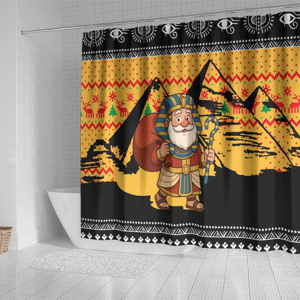Egypt Christmas Shower Curtain with Pharaoh Santa Pyramids Eye of Horus and Ancient Egyptian - Wonder Print Shop