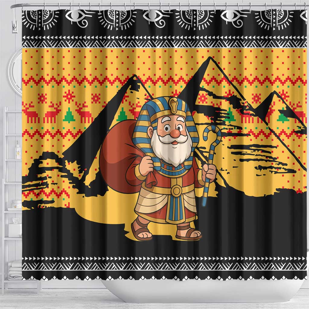 Egypt Christmas Shower Curtain with Pharaoh Santa Pyramids Eye of Horus and Ancient Egyptian - Wonder Print Shop