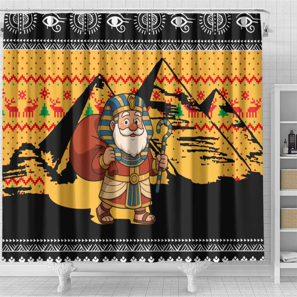Egypt Christmas Shower Curtain with Pharaoh Santa Pyramids Eye of Horus and Ancient Egyptian - Wonder Print Shop