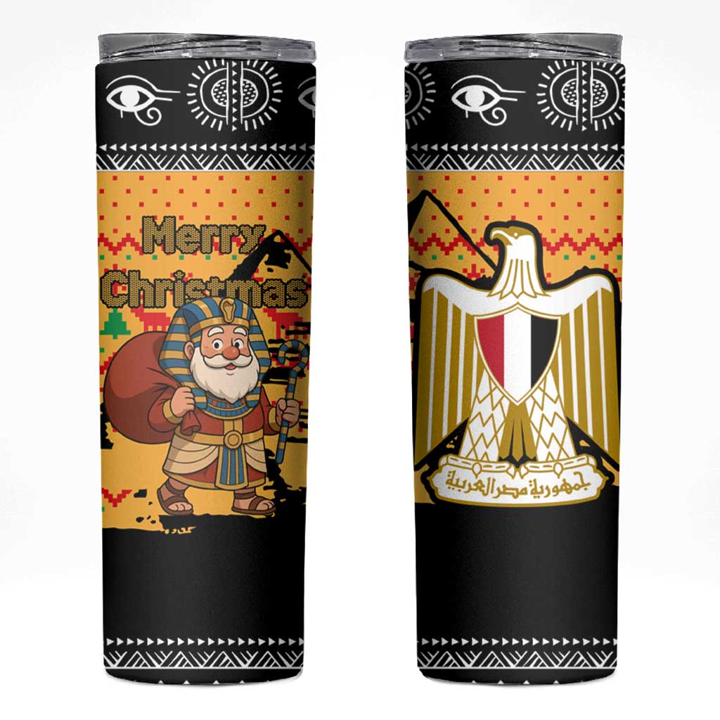 Egypt Christmas Skinny Tumbler with Pharaoh Santa Pyramids Eye of Horus and Ancient Egyptian - Wonder Print Shop