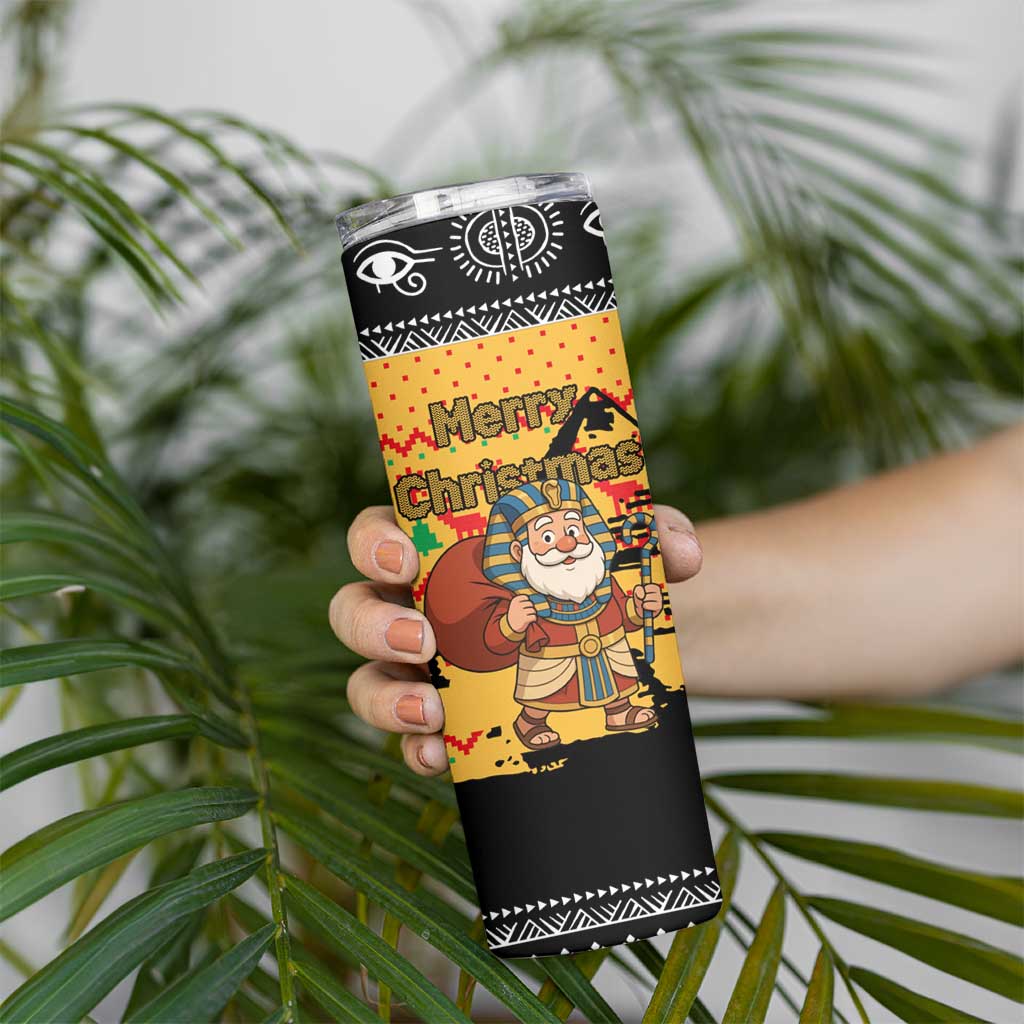 Egypt Christmas Skinny Tumbler with Pharaoh Santa Pyramids Eye of Horus and Ancient Egyptian - Wonder Print Shop