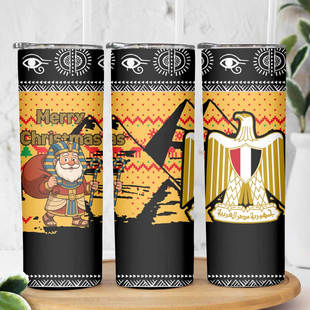 Egypt Christmas Skinny Tumbler with Pharaoh Santa Pyramids Eye of Horus and Ancient Egyptian - Wonder Print Shop