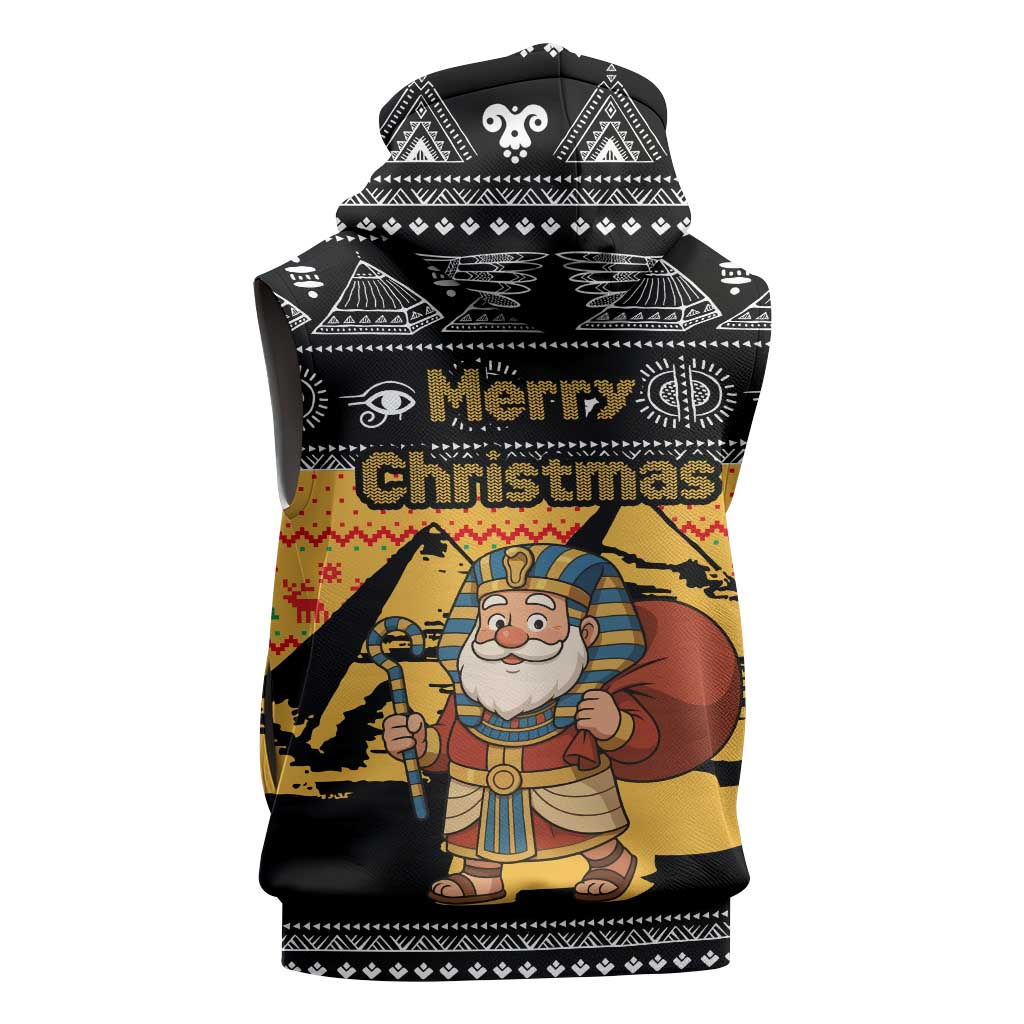 Egypt Christmas Sleeveless Zip Hoodie with Pharaoh Santa Pyramids Eye of Horus and Ancient Egyptian - Wonder Print Shop