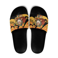 Egypt Christmas Slide Sandals with Pharaoh Santa Pyramids Eye of Horus and Ancient Egyptian - Wonder Print Shop