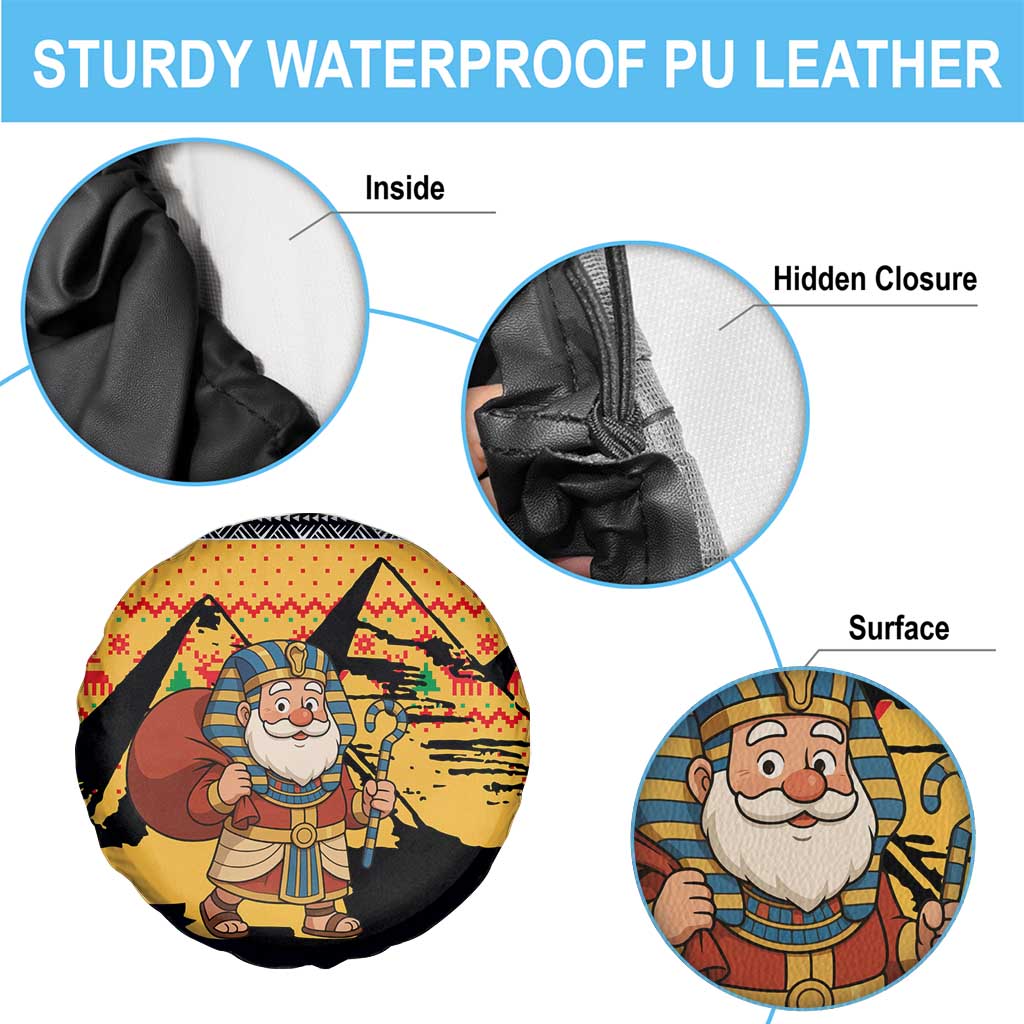 Egypt Christmas Spare Tire Cover with Pharaoh Santa Pyramids Eye of Horus and Ancient Egyptian - Wonder Print Shop