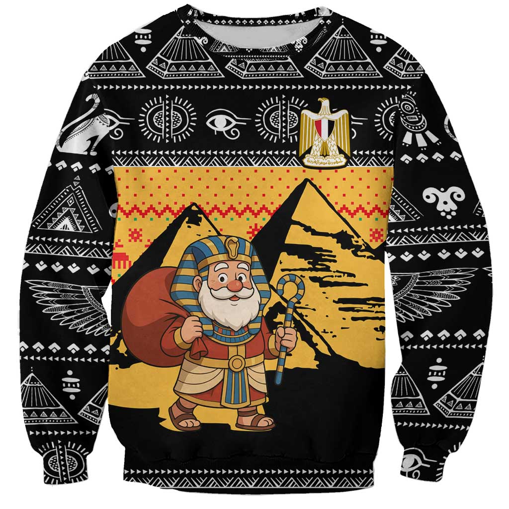 Egypt Christmas Sweatshirt with Pharaoh Santa Pyramids Eye of Horus and Ancient Egyptian - Wonder Print Shop
