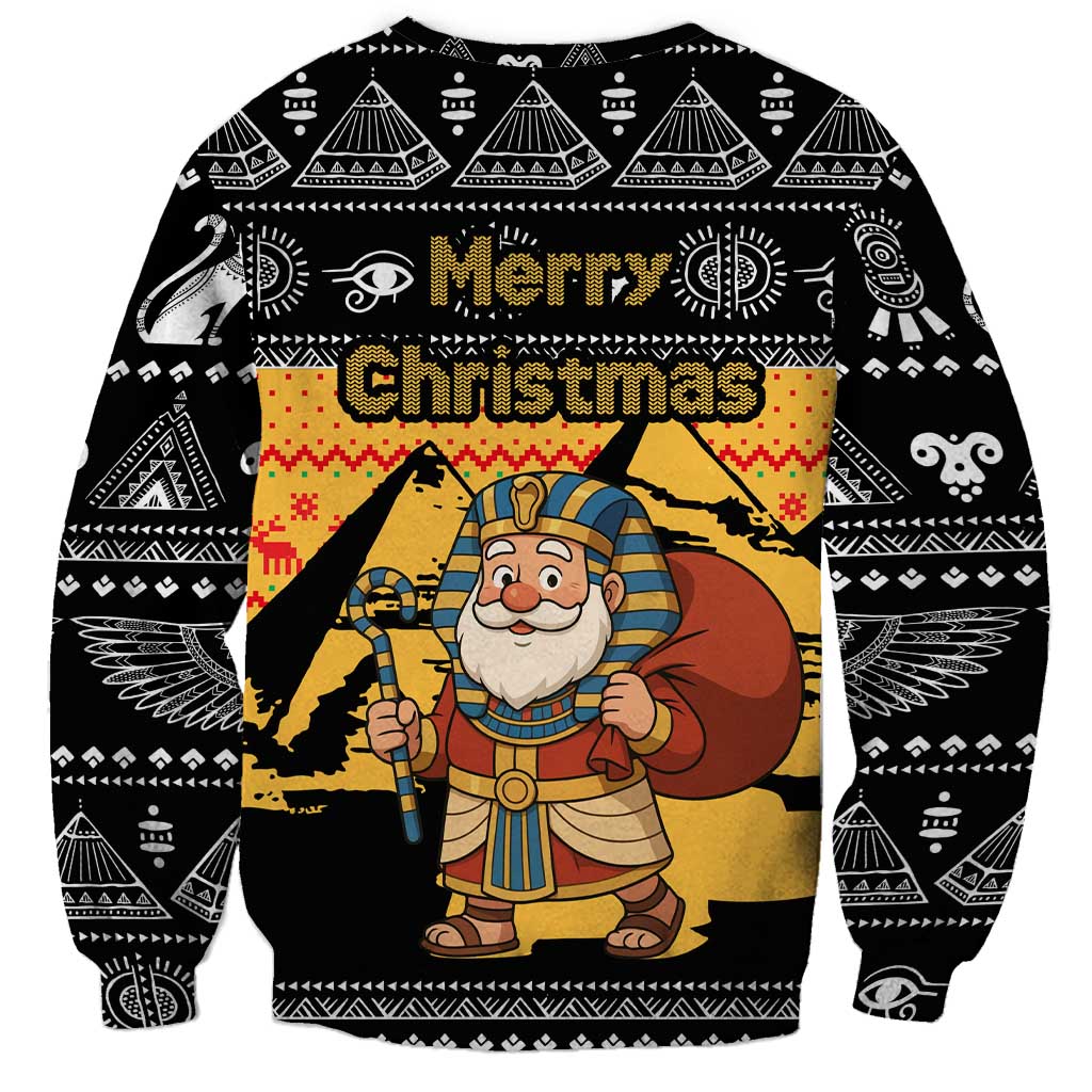 Egypt Christmas Sweatshirt with Pharaoh Santa Pyramids Eye of Horus and Ancient Egyptian - Wonder Print Shop