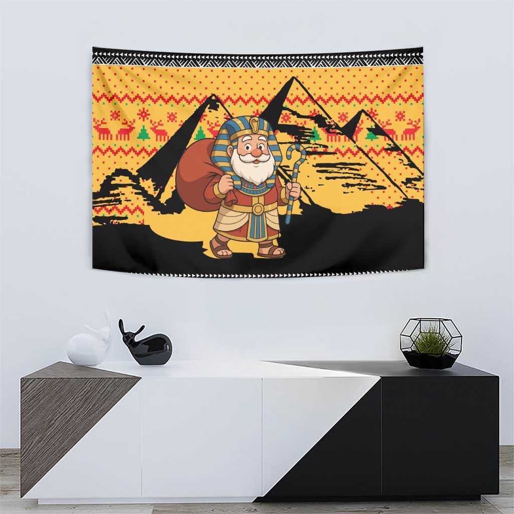 Egypt Christmas Tapestry with Pharaoh Santa Pyramids Eye of Horus and Ancient Egyptian - Wonder Print Shop