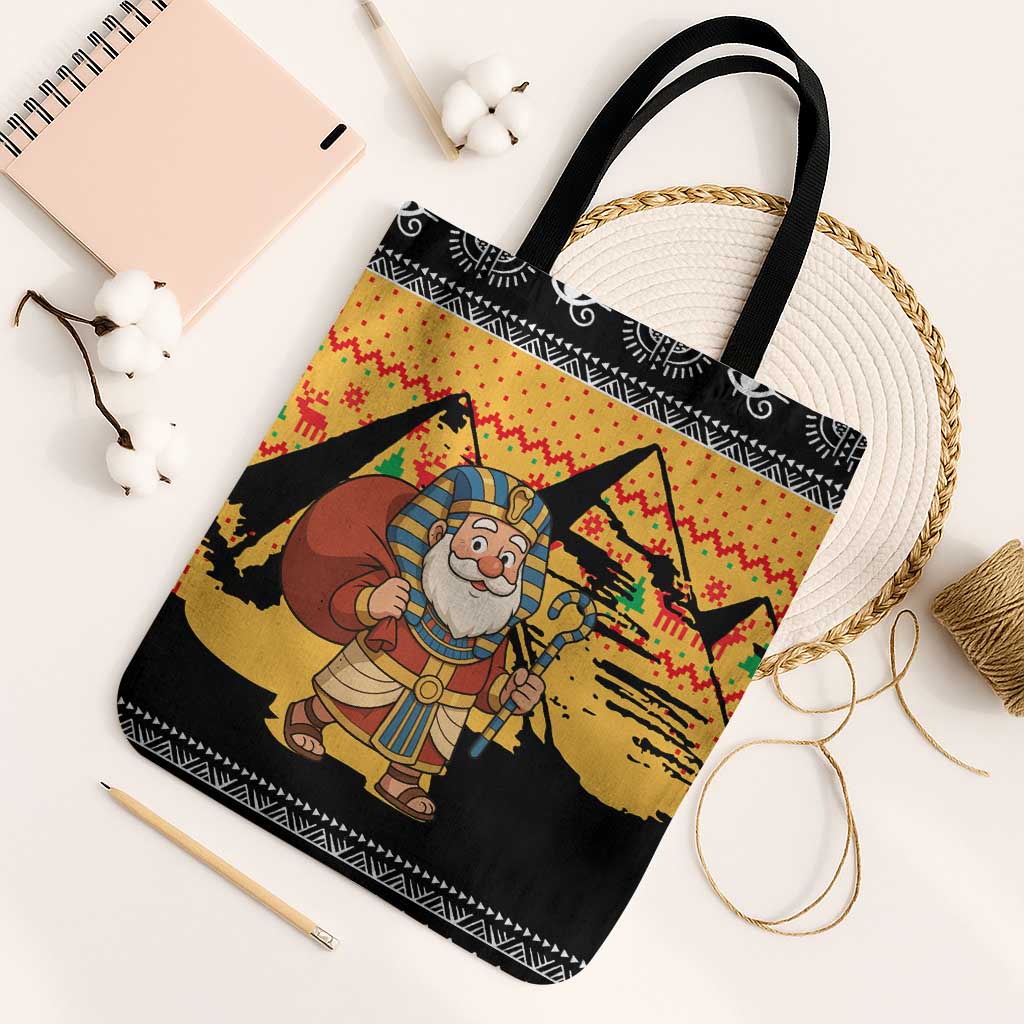 Egypt Christmas Tote Bag with Pharaoh Santa Pyramids Eye of Horus and Ancient Egyptian - Wonder Print Shop