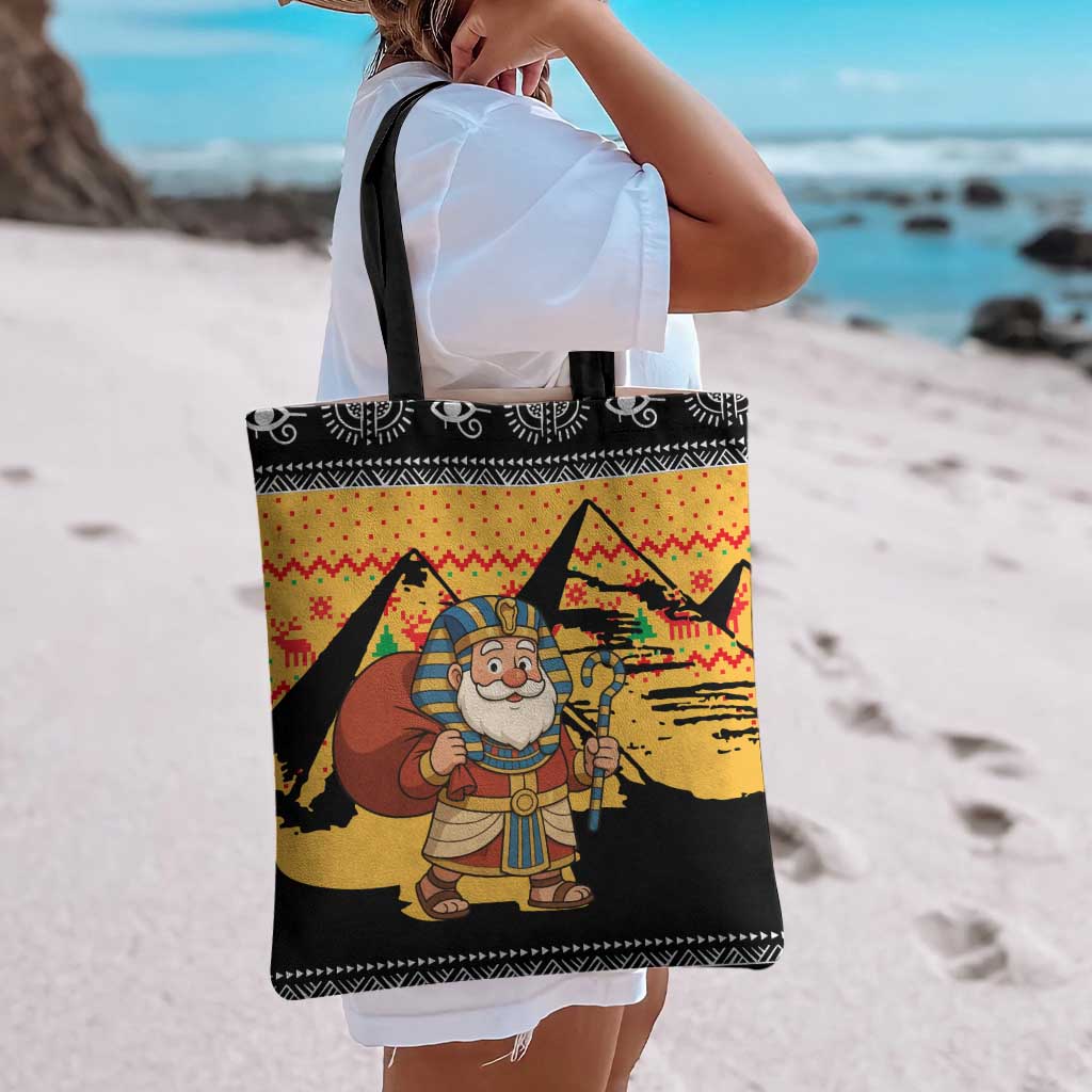 Egypt Christmas Tote Bag with Pharaoh Santa Pyramids Eye of Horus and Ancient Egyptian - Wonder Print Shop