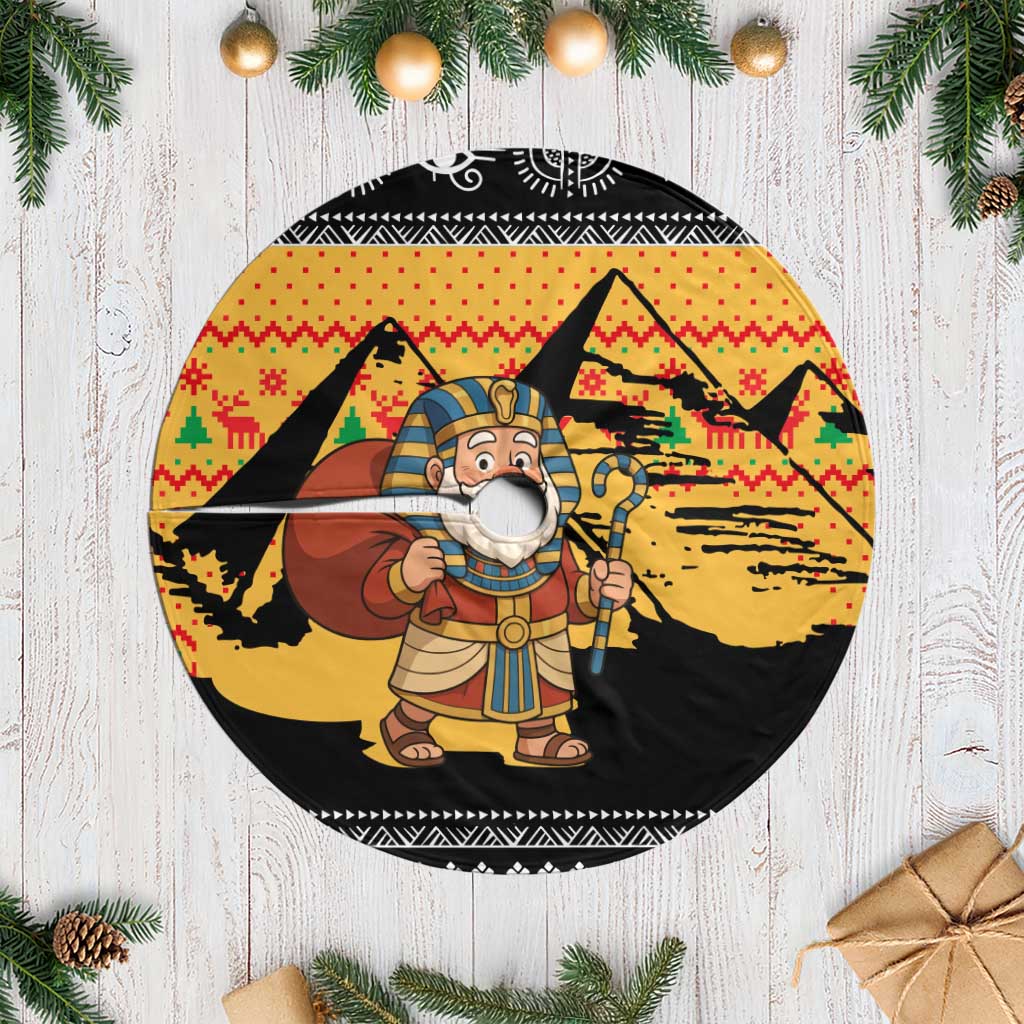 Egypt Christmas Tree Skirt with Pharaoh Santa Pyramids Eye of Horus and Ancient Egyptian - Wonder Print Shop