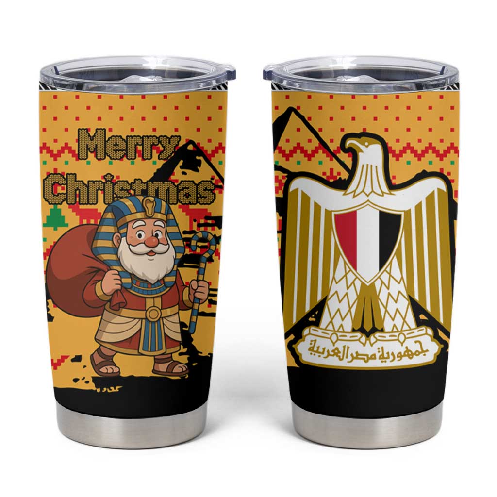 Egypt Christmas Tumbler Cup with Pharaoh Santa Pyramids Eye of Horus and Ancient Egyptian - Wonder Print Shop