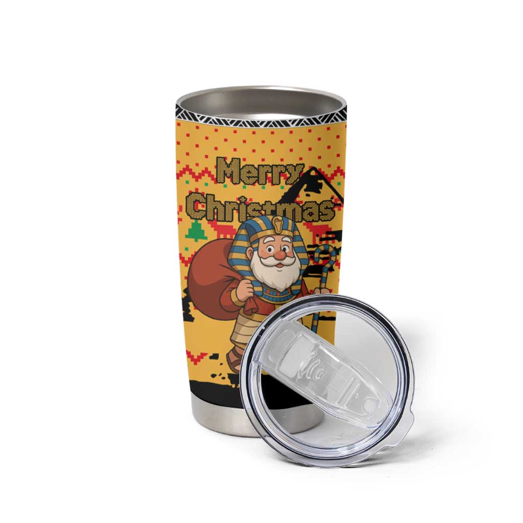 Egypt Christmas Tumbler Cup with Pharaoh Santa Pyramids Eye of Horus and Ancient Egyptian - Wonder Print Shop