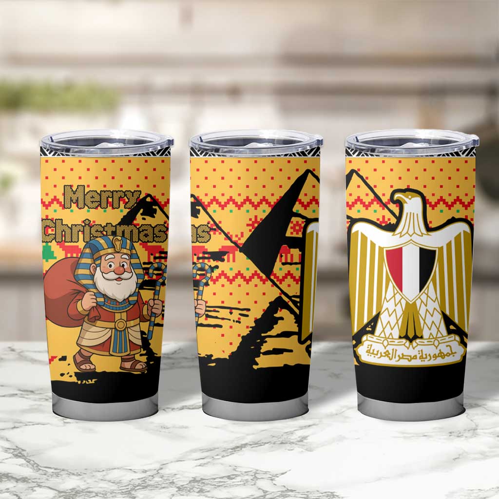 Egypt Christmas Tumbler Cup with Pharaoh Santa Pyramids Eye of Horus and Ancient Egyptian - Wonder Print Shop