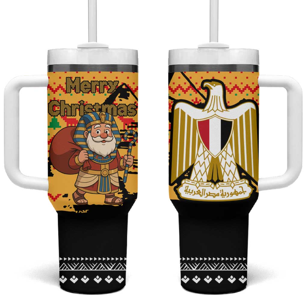 Egypt Christmas Tumbler With Handle with Pharaoh Santa Pyramids Eye of Horus and Ancient Egyptian - Wonder Print Shop