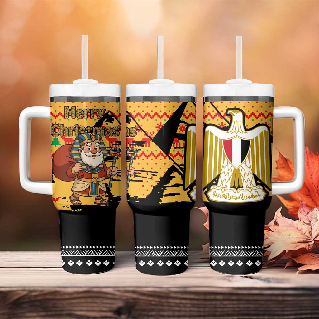 Egypt Christmas Tumbler With Handle with Pharaoh Santa Pyramids Eye of Horus and Ancient Egyptian - Wonder Print Shop