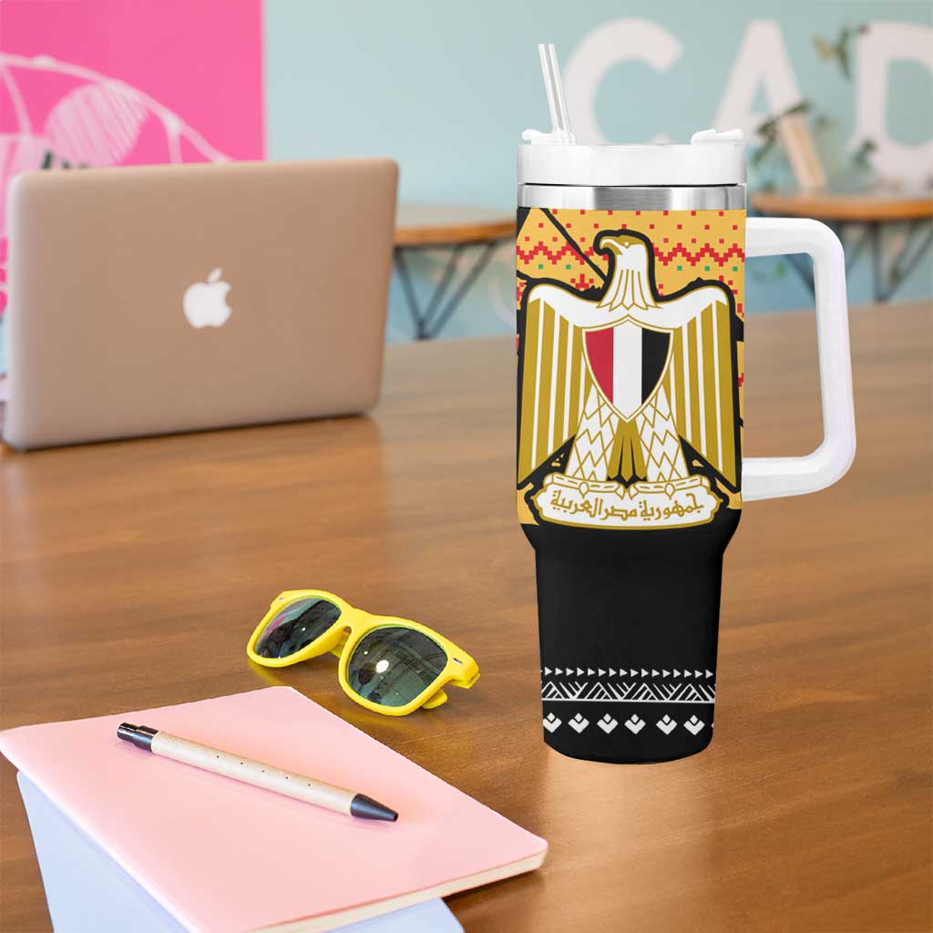 Egypt Christmas Tumbler With Handle with Pharaoh Santa Pyramids Eye of Horus and Ancient Egyptian - Wonder Print Shop