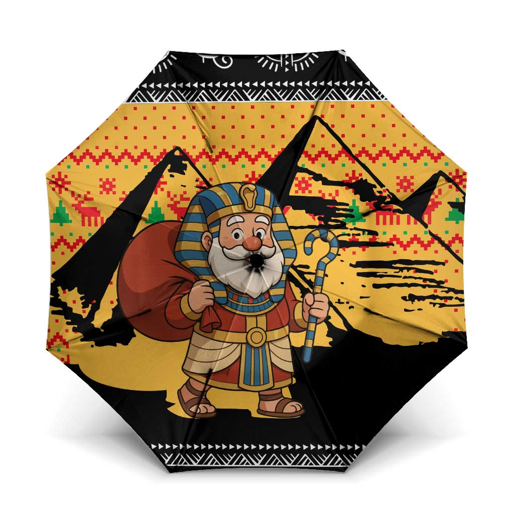 Egypt Christmas Umbrella with Pharaoh Santa Pyramids Eye of Horus and Ancient Egyptian - Wonder Print Shop