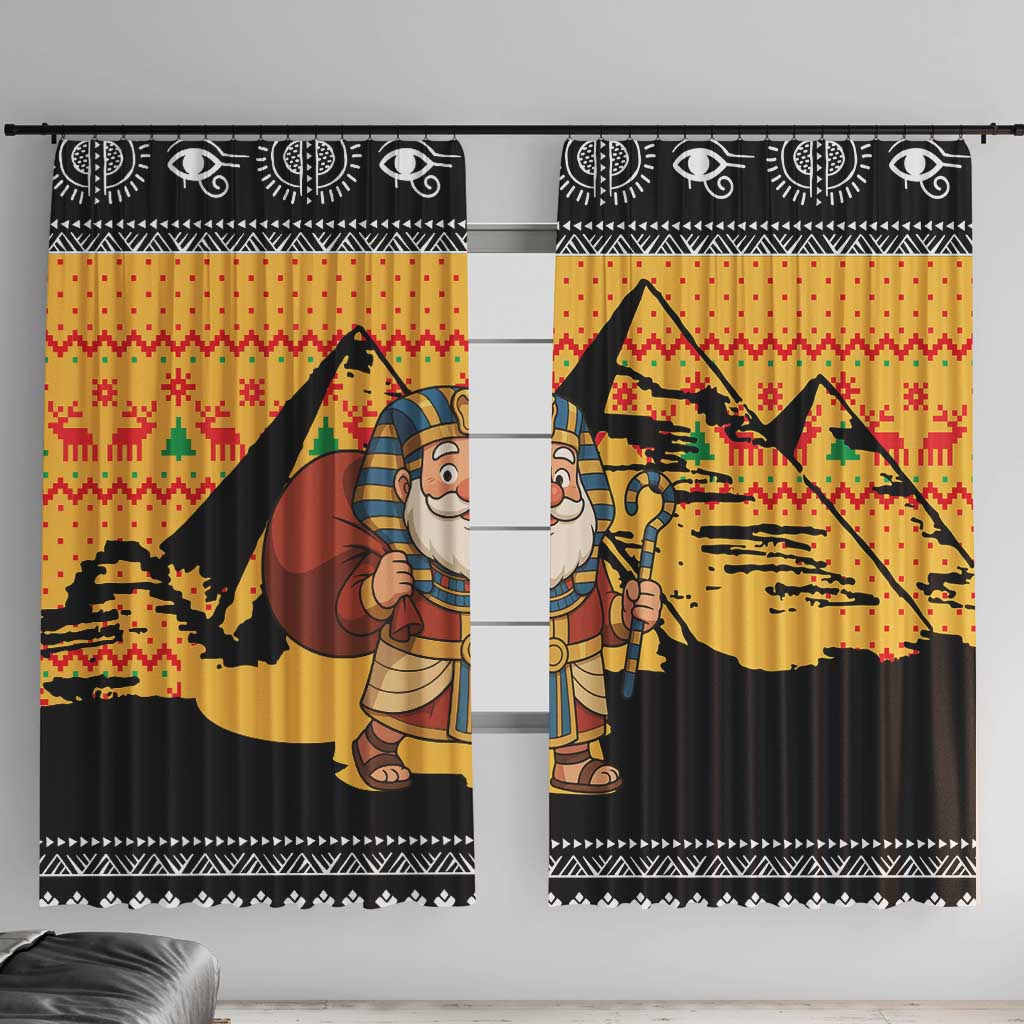 Egypt Christmas Window Curtain with Pharaoh Santa Pyramids Eye of Horus and Ancient Egyptian - Wonder Print Shop