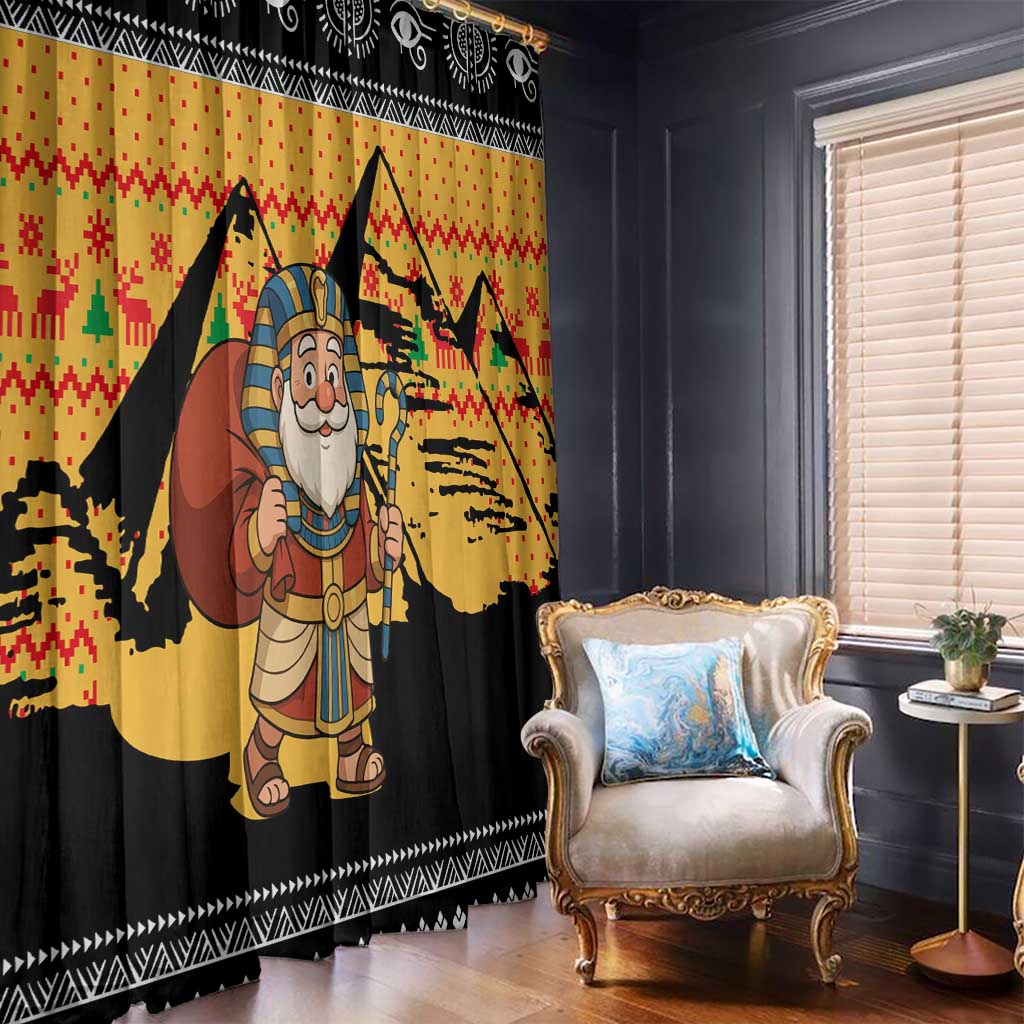 Egypt Christmas Window Curtain with Pharaoh Santa Pyramids Eye of Horus and Ancient Egyptian - Wonder Print Shop