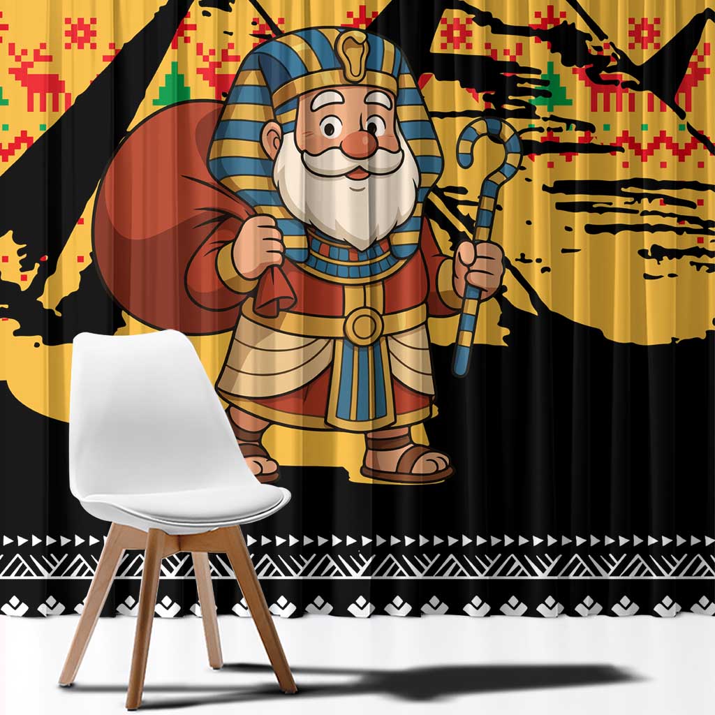 Egypt Christmas Window Curtain with Pharaoh Santa Pyramids Eye of Horus and Ancient Egyptian - Wonder Print Shop