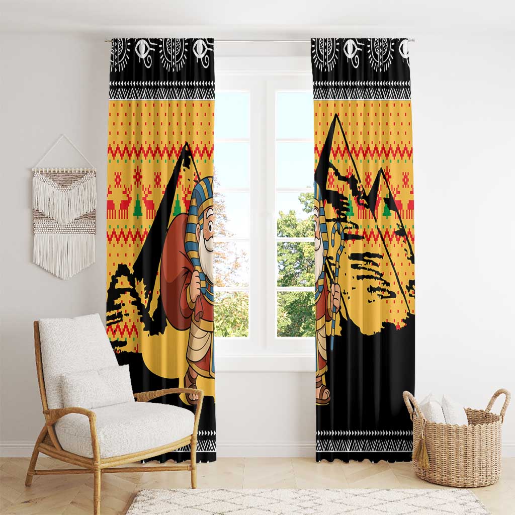 Egypt Christmas Window Curtain with Pharaoh Santa Pyramids Eye of Horus and Ancient Egyptian - Wonder Print Shop