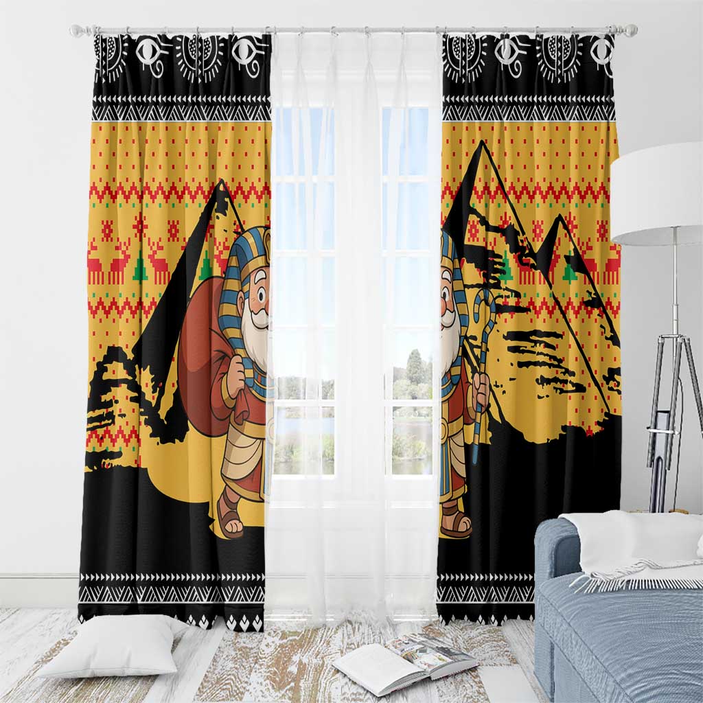Egypt Christmas Window Curtain with Pharaoh Santa Pyramids Eye of Horus and Ancient Egyptian - Wonder Print Shop