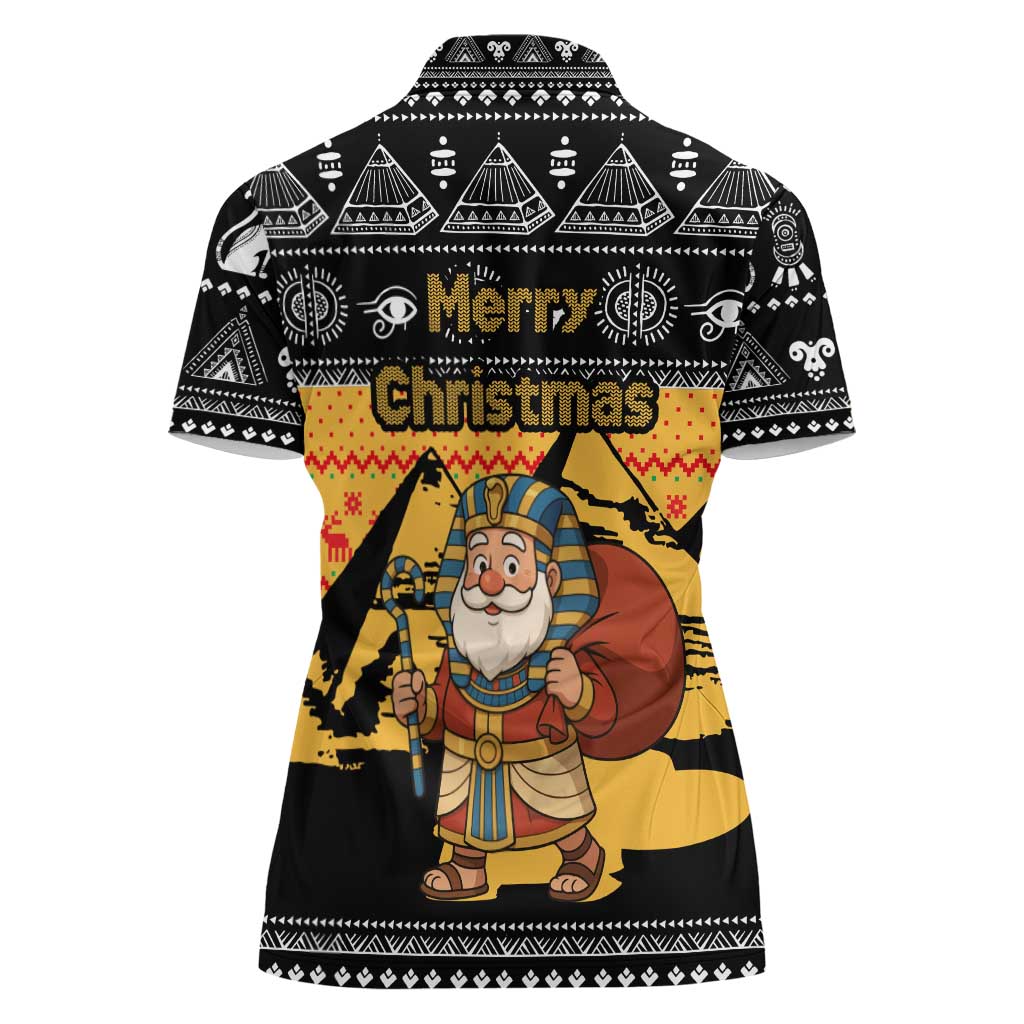 Egypt Christmas Women Polo Shirt with Pharaoh Santa Pyramids Eye of Horus and Ancient Egyptian - Wonder Print Shop