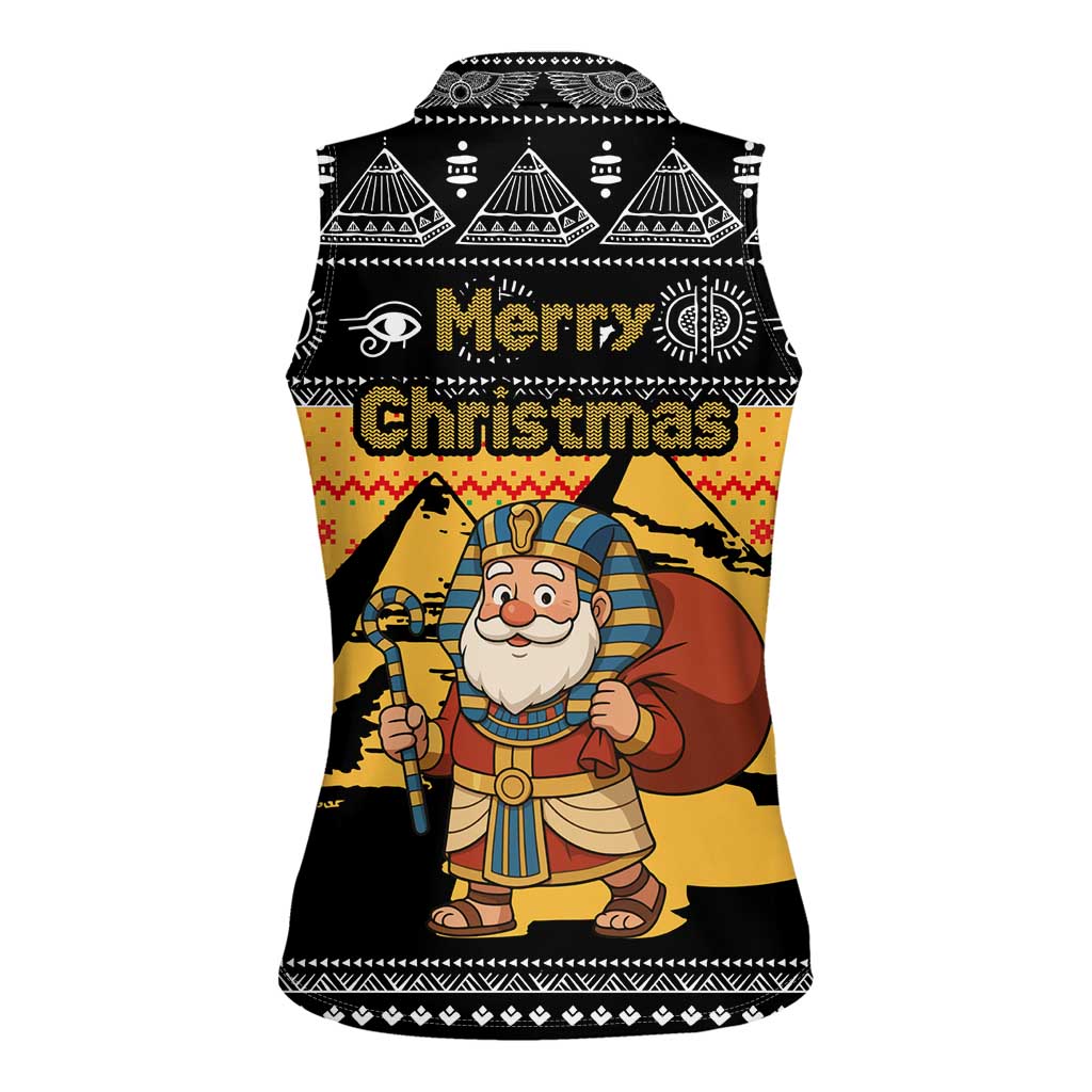 Egypt Christmas Women Sleeveless Polo Shirt with Pharaoh Santa Pyramids Eye of Horus and Ancient Egyptian - Wonder Print Shop
