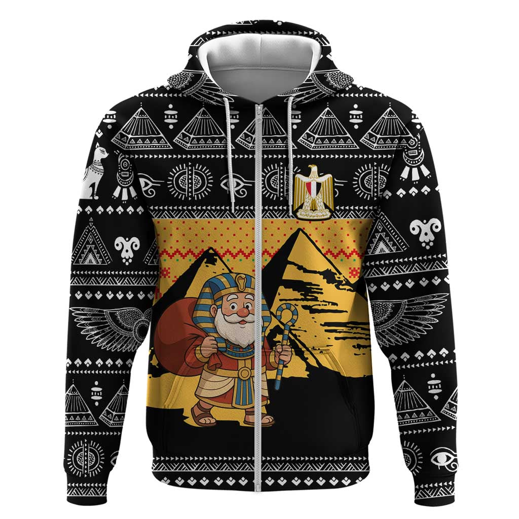 Egypt Christmas Zip Hoodie with Pharaoh Santa Pyramids Eye of Horus and Ancient Egyptian - Wonder Print Shop