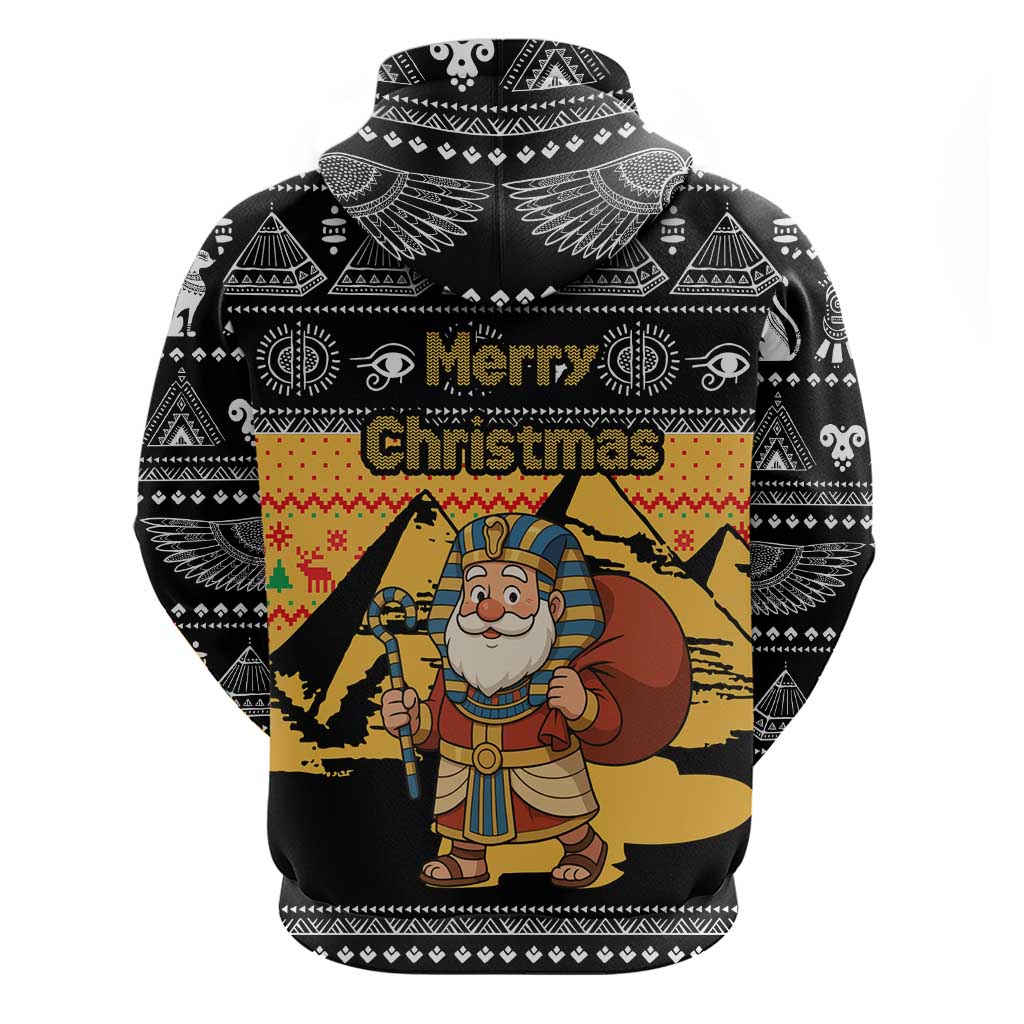 Egypt Christmas Zip Hoodie with Pharaoh Santa Pyramids Eye of Horus and Ancient Egyptian - Wonder Print Shop