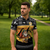 Egypt Christmas Zipper Polo Shirt with Pharaoh Santa Pyramids Eye of Horus and Ancient Egyptian - Wonder Print Shop