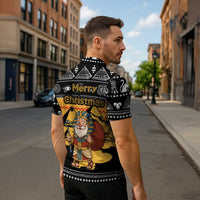 Egypt Christmas Zipper Polo Shirt with Pharaoh Santa Pyramids Eye of Horus and Ancient Egyptian - Wonder Print Shop