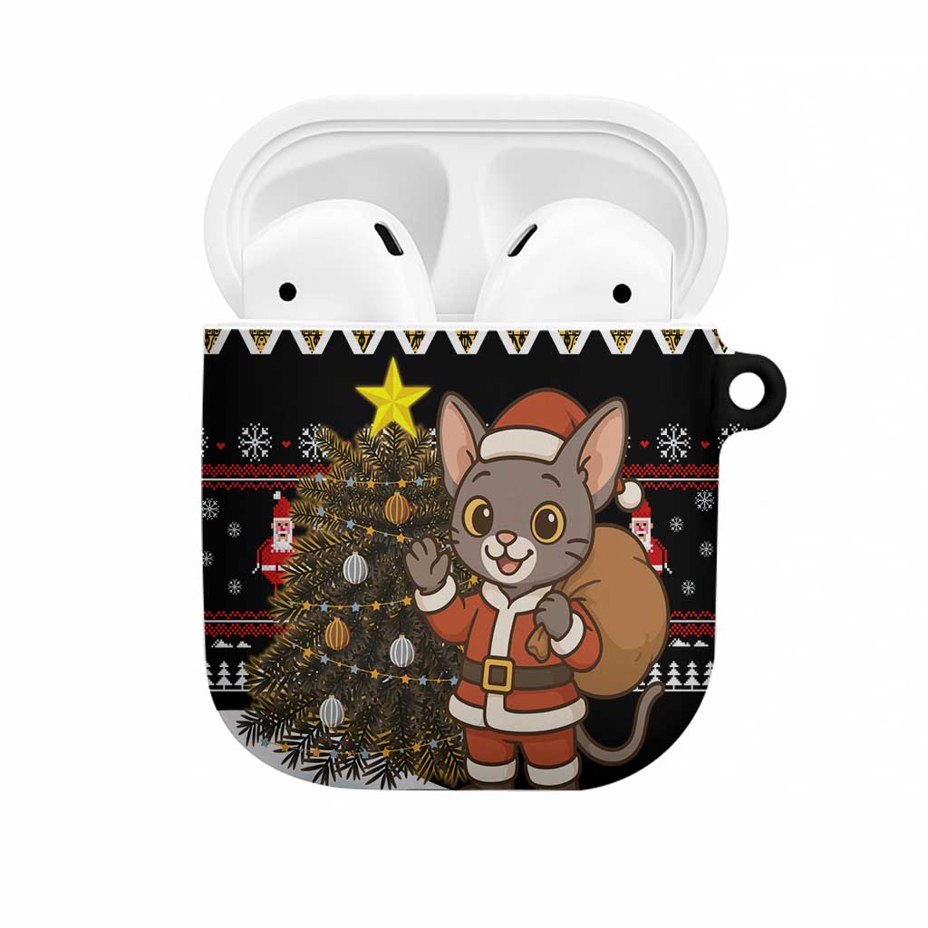 Egypt Christmas AirPods Case with Santa Cat Sleigh Reindeer Christmas Tree and Ancient Hieroglyphic - Wonder Print Shop