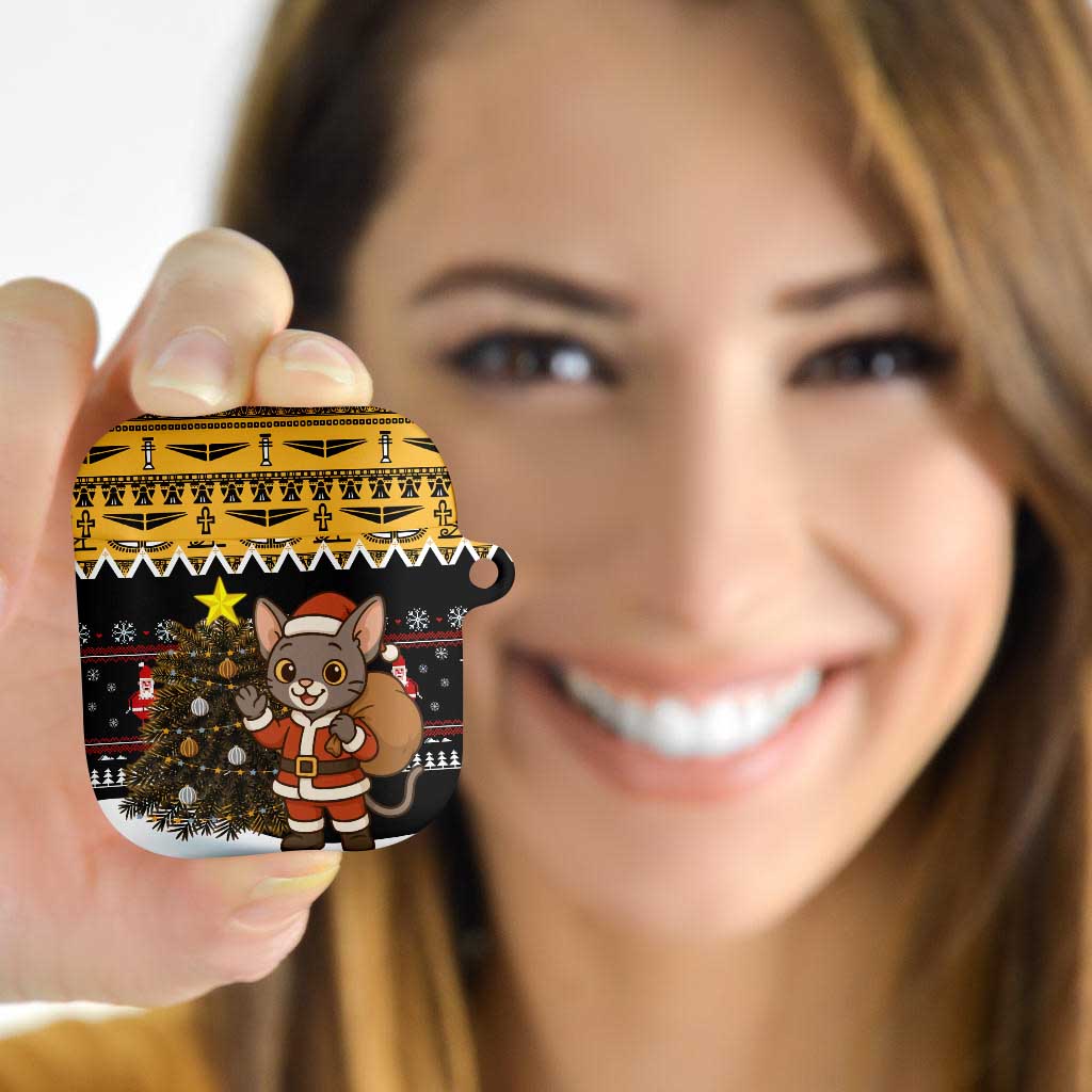 Egypt Christmas AirPods Case with Santa Cat Sleigh Reindeer Christmas Tree and Ancient Hieroglyphic - Wonder Print Shop