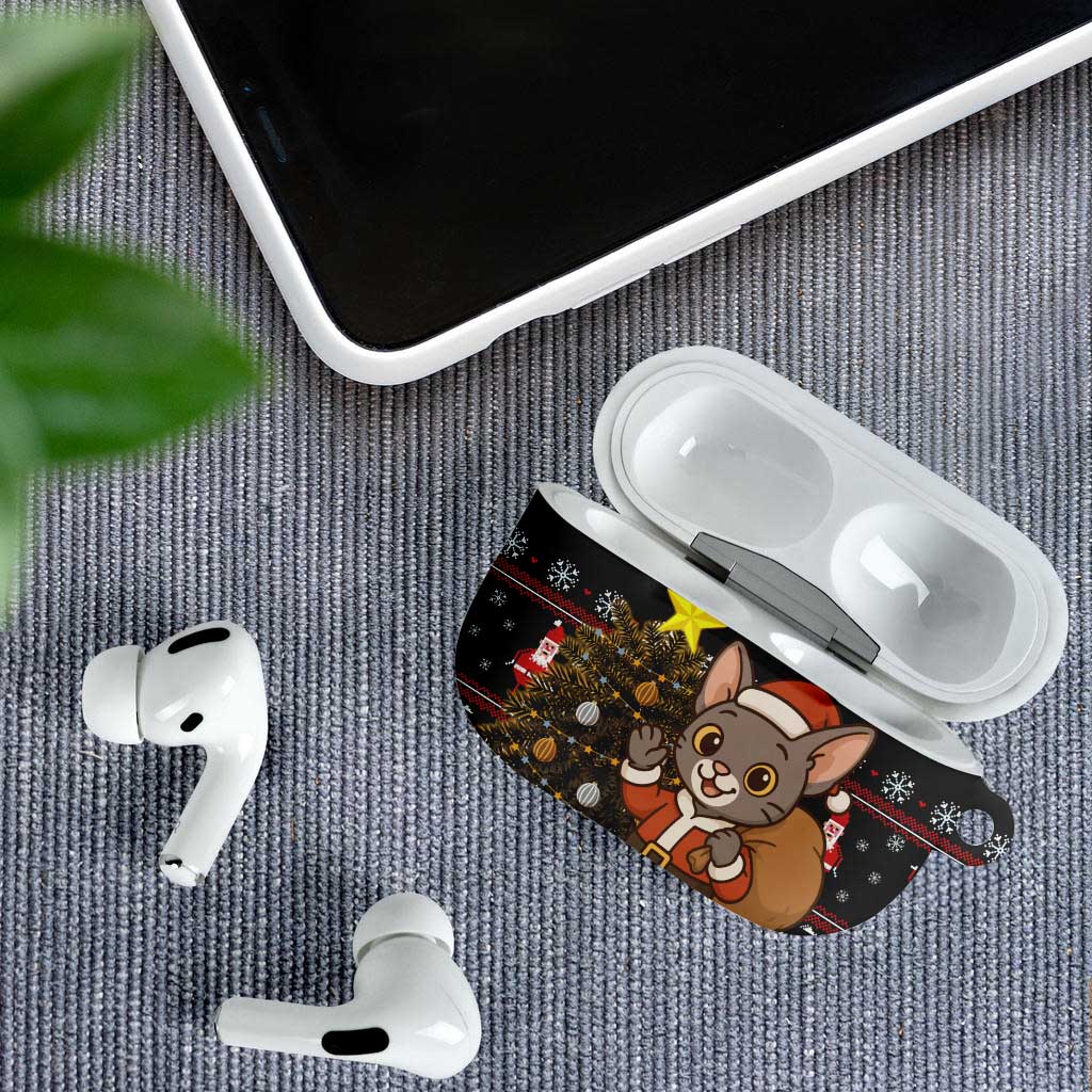 Egypt Christmas AirPods Case with Santa Cat Sleigh Reindeer Christmas Tree and Ancient Hieroglyphic - Wonder Print Shop